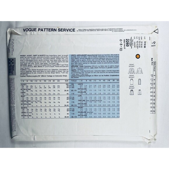 Vogue 2260 Calvin Klein Pattern 2260 Skirt Blazer Suit Pattern Sz 6-10 UNCUT - Picture 2 of 2